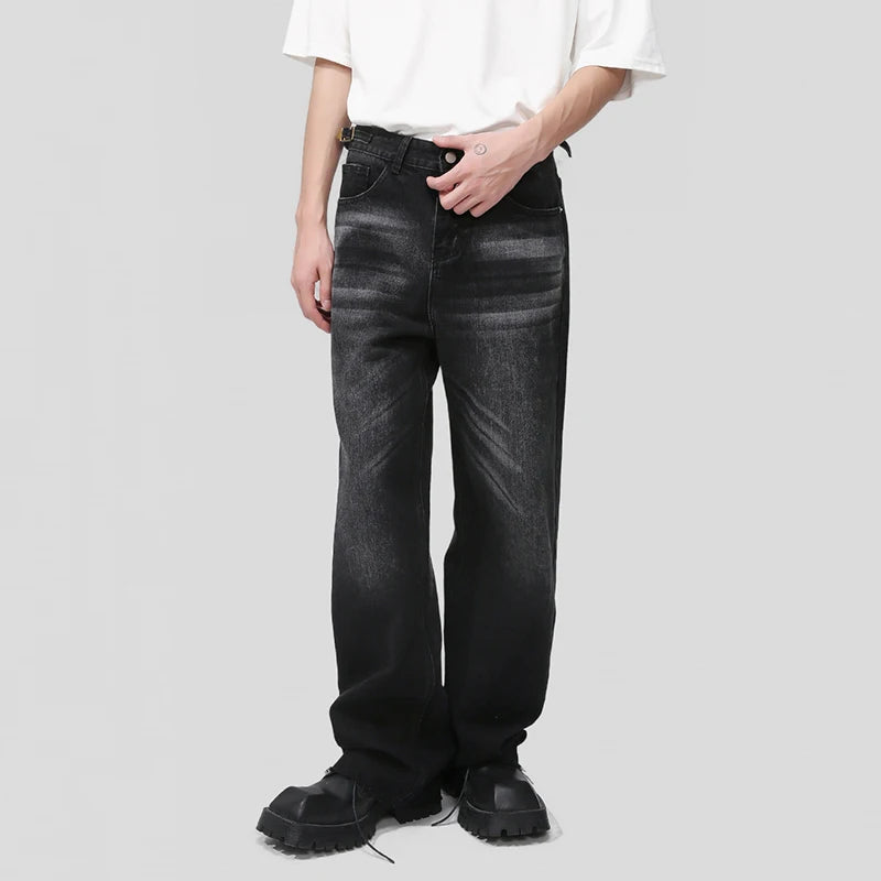 Washed Ragged Hem Straight Leg Denim Jeans - INTOHYPEZONE