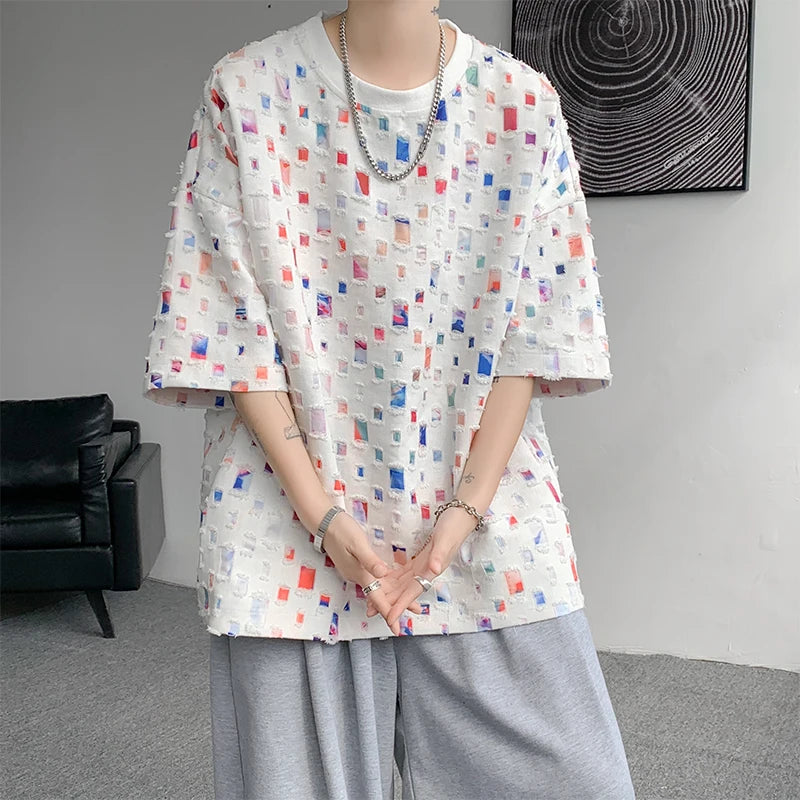Ripped Color Block Soft Oversized T-shirt - INTOHYPEZONE
