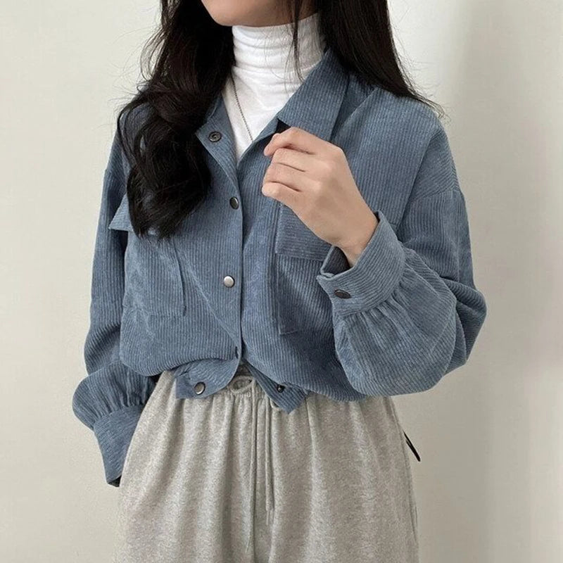 Corduroy Drawstring Cropped Jacket - INTOHYPEZONE
