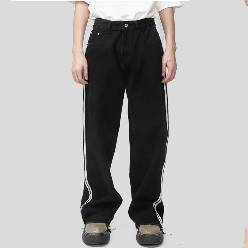 Black Striped Wide Leg Frayed Pants - INTOHYPEZONE