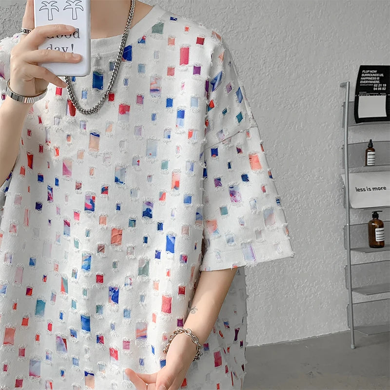 Ripped Color Block Soft Oversized T-shirt - INTOHYPEZONE