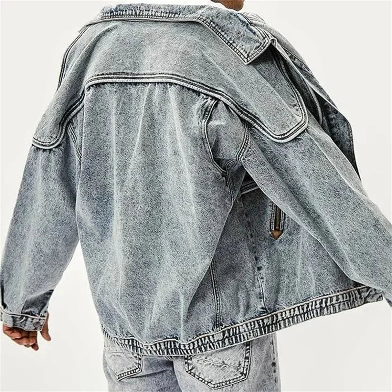 Washed Button Down Blue Denim Jacket - INTOHYPEZONE