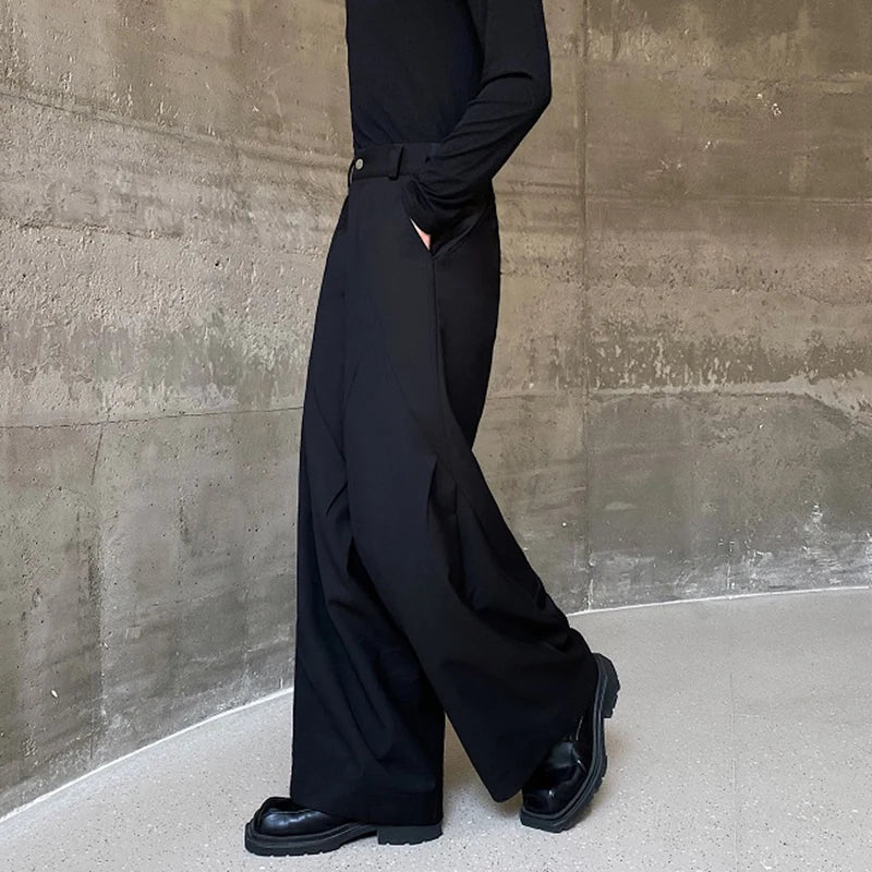 Pleated Spliced Wide Leg Trousers - INTOHYPEZONE
