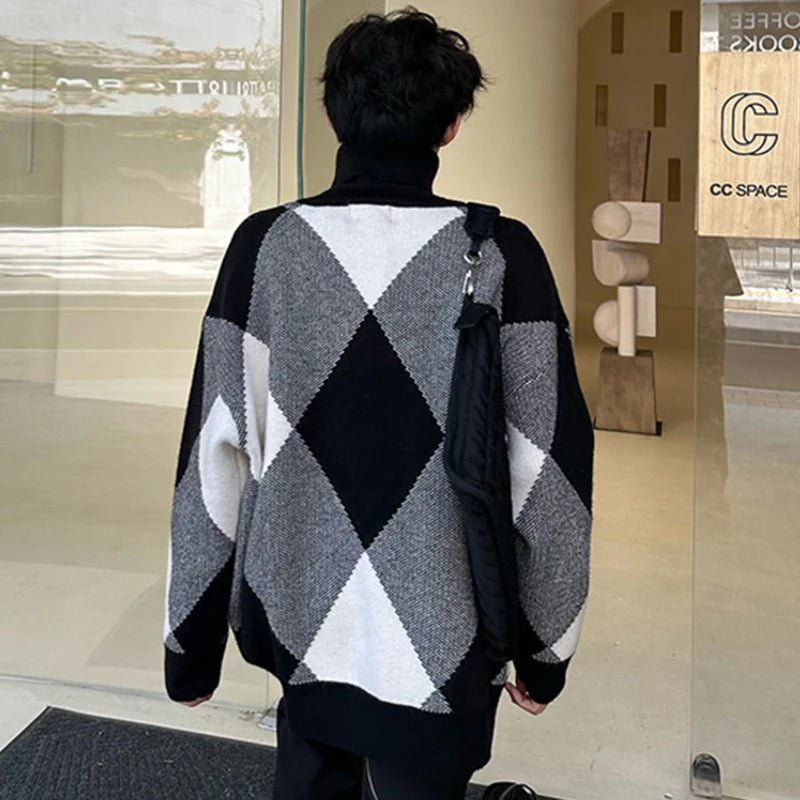 Argyle Turtleneck Sweater - INTOHYPEZONE