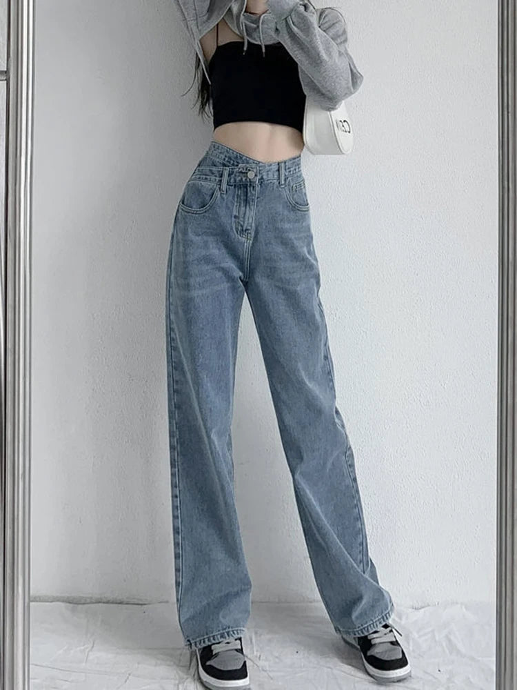 Asymetrical High Waist Denim Pants - INTOHYPEZONE