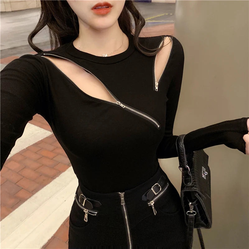 Zipper Slim Fit Long Sleeve Top - INTOHYPEZONE
