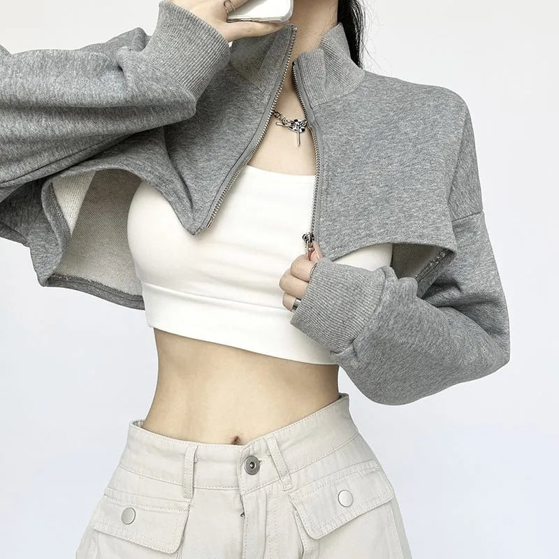 Vintage Zip Up Cropped Sweatshirts - INTOHYPEZONE