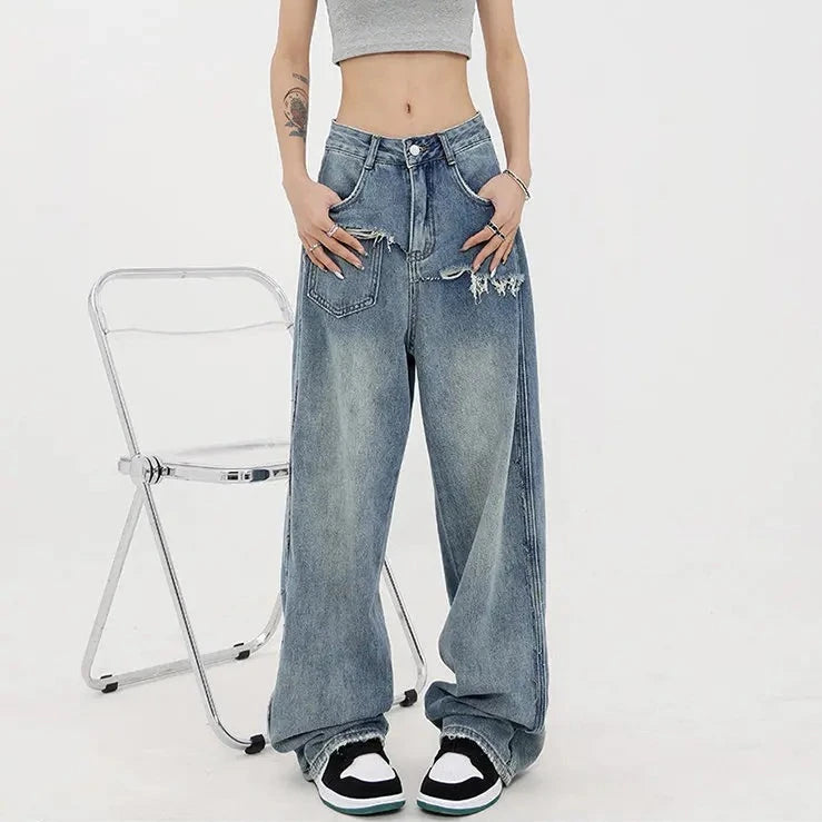 Retro Patchwork Grunge Denim Pants - INTOHYPEZONE