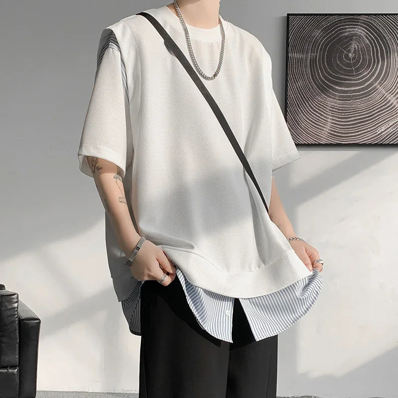 Striped Patchwork Loose T-shirt - INTOHYPEZONE