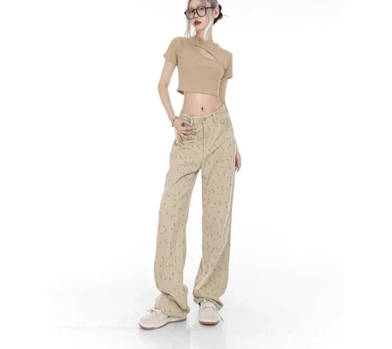 Floral Print Straight Jean Pants - INTOHYPEZONE