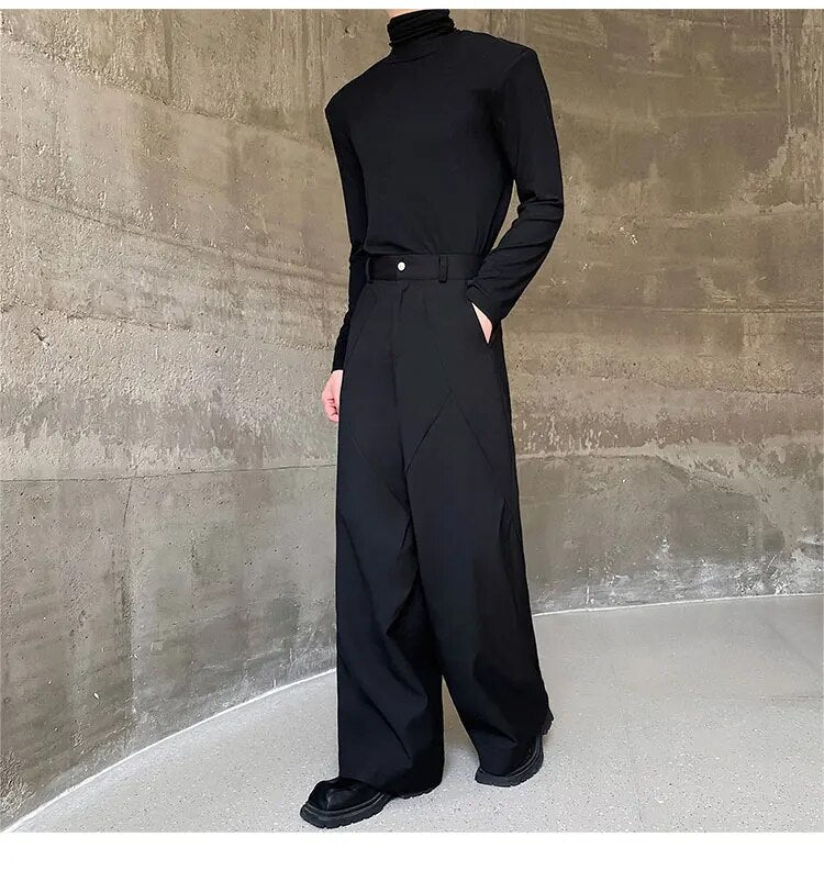 Pleated Spliced Wide Leg Trousers - INTOHYPEZONE