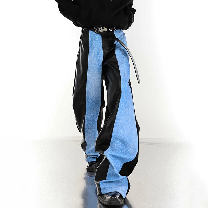 PU Leather Patchwork Jeans - INTOHYPEZONE