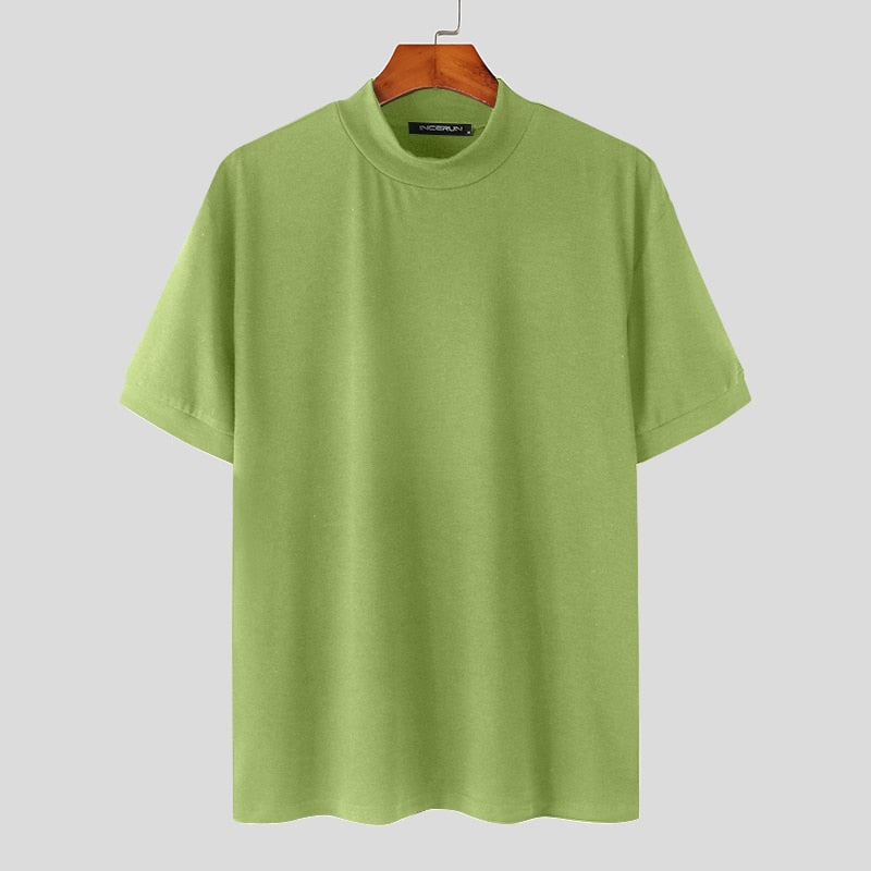 Short-Sleeve Mock Neck Knitted T shirt by INTOHYPEZONE SUMMER
