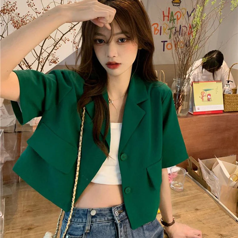 Summer Short Sleeve Cropped Blazer - INTOHYPEZONE