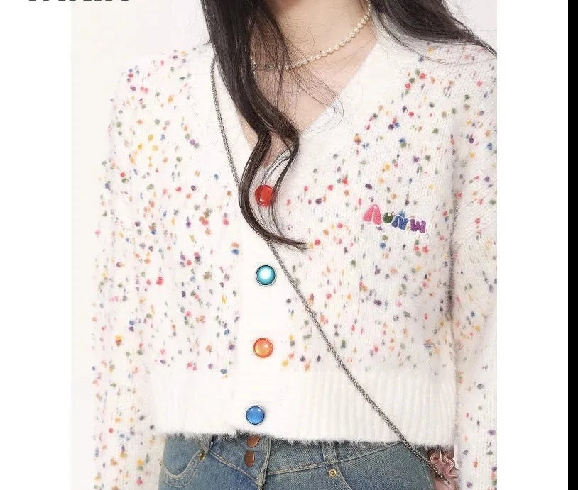 Rainbow Popping Cropped Cardigan - INTOHYPEZONE