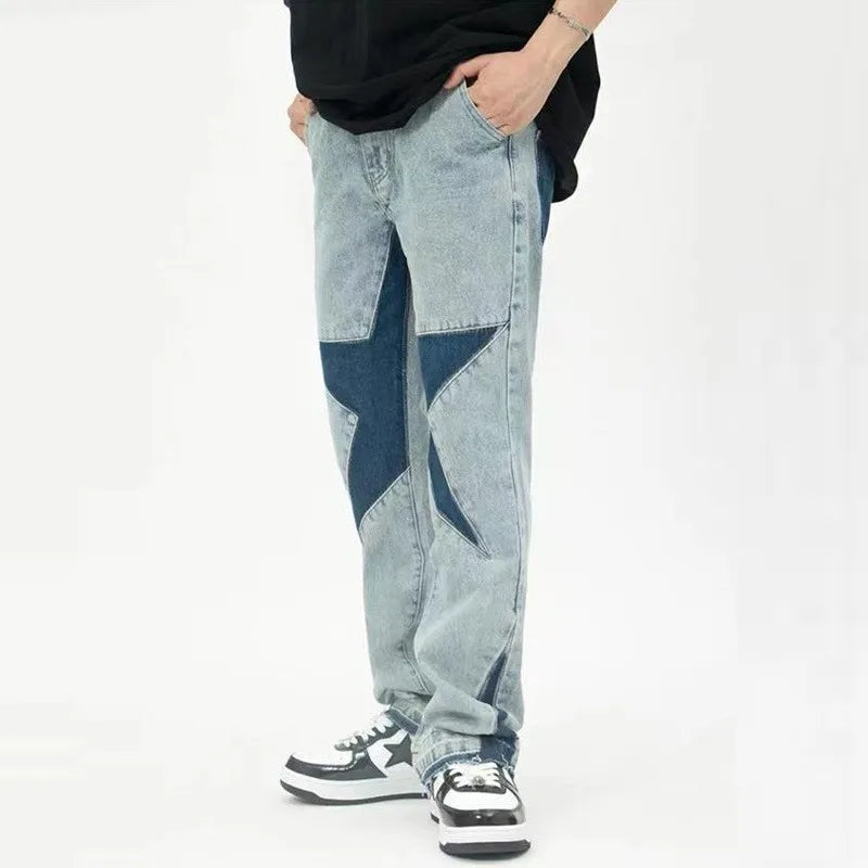 Star Patchwork Denim Pants - INTOHYPEZONE