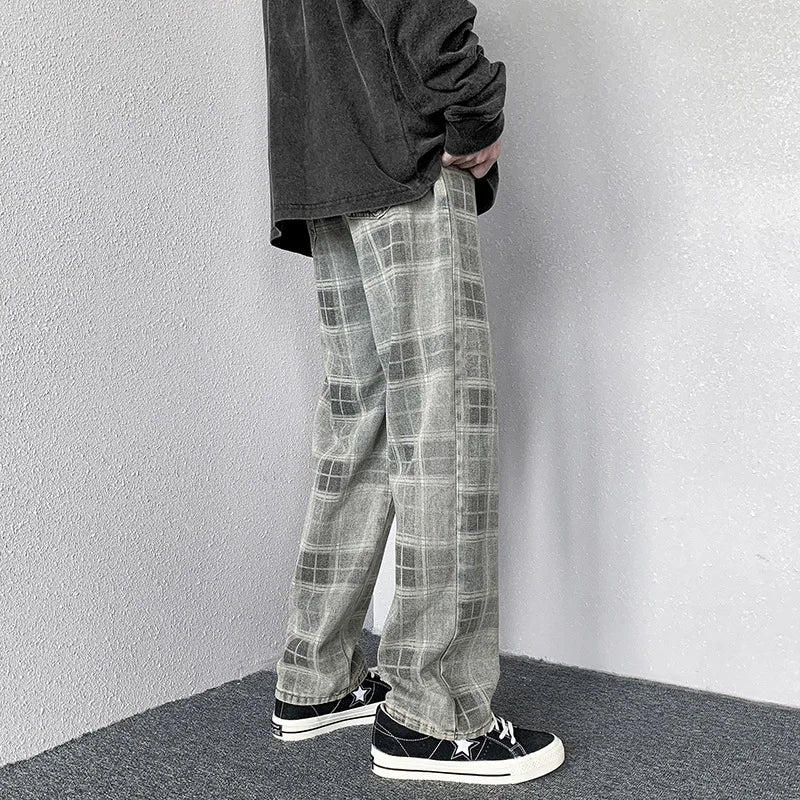 Plaid Jeans Denim Pants - INTOHYPEZONE