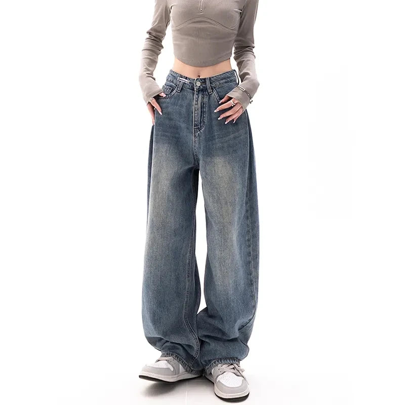 Retro High Waist Straight Denim Pants - INOTHYPEZONE