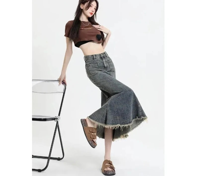 High Waist Sheath Denim Skirt - INTOHYPEZONE