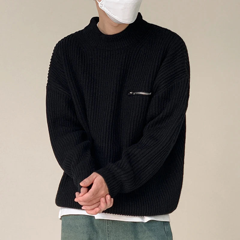 Stand Collar Zipper Knitted Sweater - INTOHYPEZONE