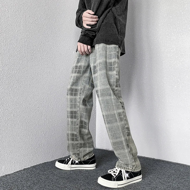 Plaid Jeans Denim Pants - INTOHYPEZONE