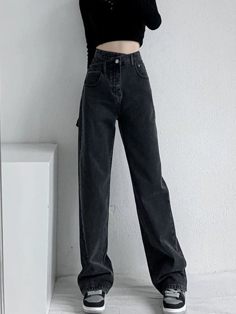 Asymetrical High Waist Denim Pants - INTOHYPEZONE