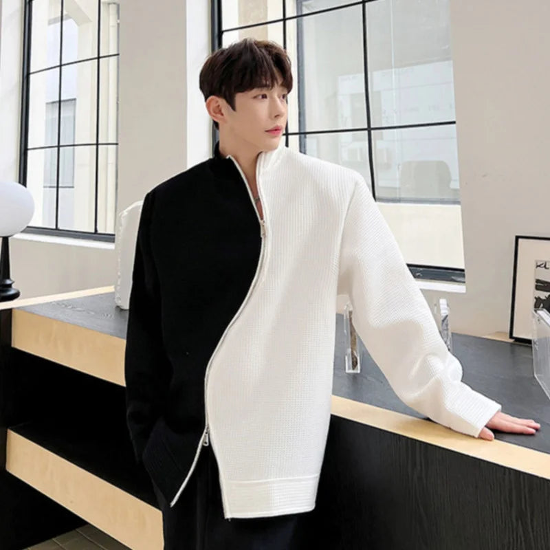 Asymmetrical Contrast Color Zipper Pullover - INTOHYPEZONE