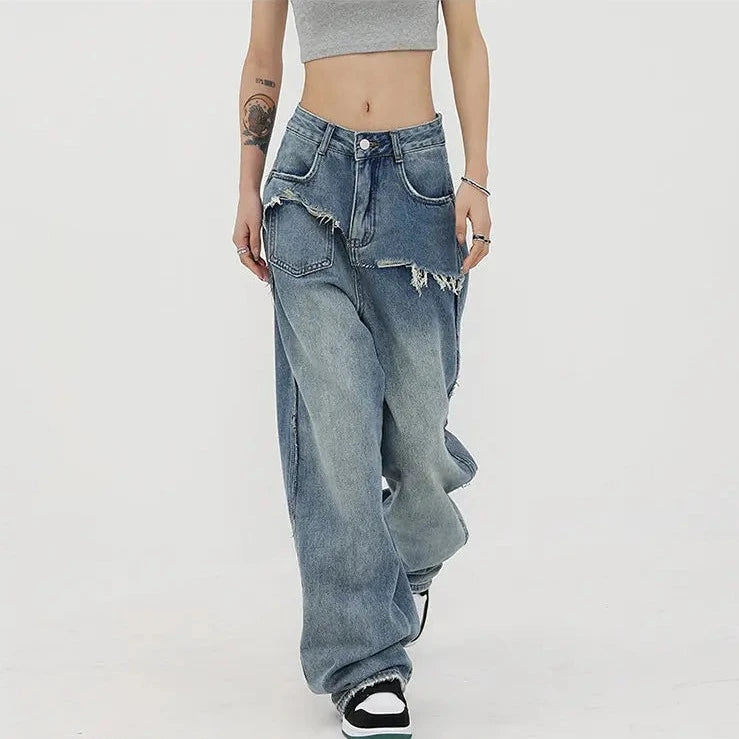 Retro Patchwork Grunge Denim Pants - INTOHYPEZONE