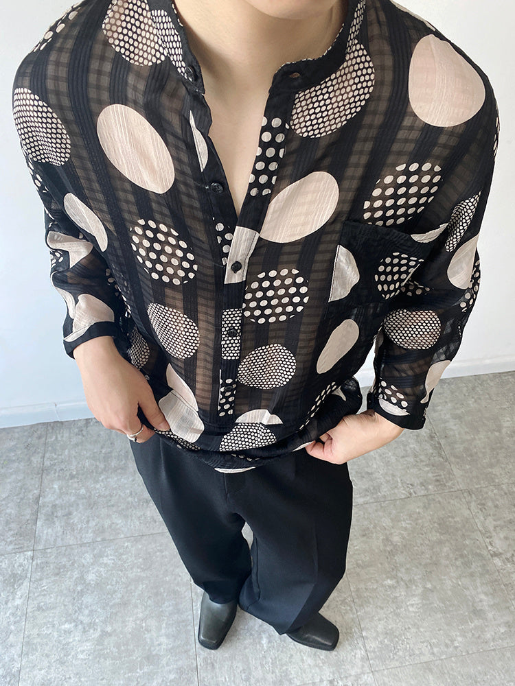 Polka Dot printed Casual See-Through Shirt - IMZ Summer