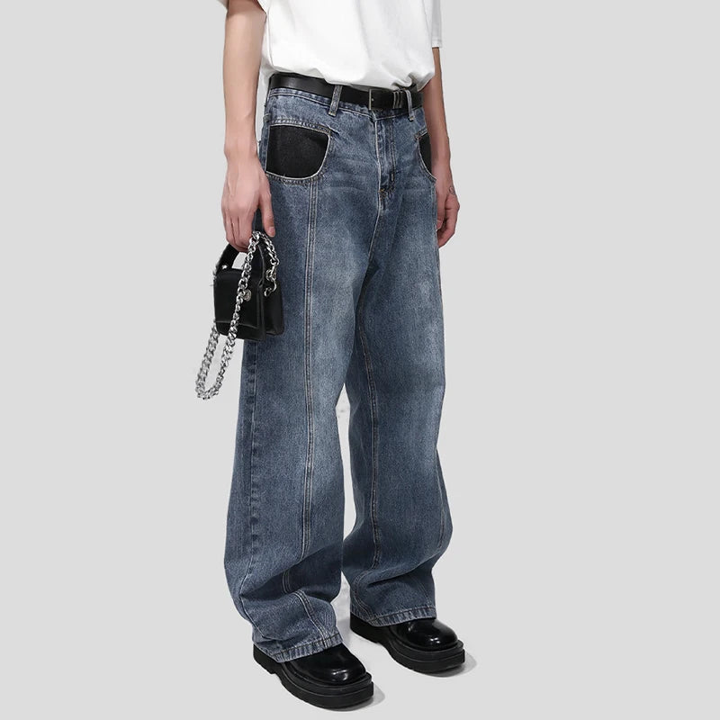 Back Pocket Spliced Vintage Straight Leg Denim Pants - INTOHYPEZONE