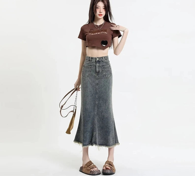 High Waist Sheath Denim Skirt - INTOHYPEZONE