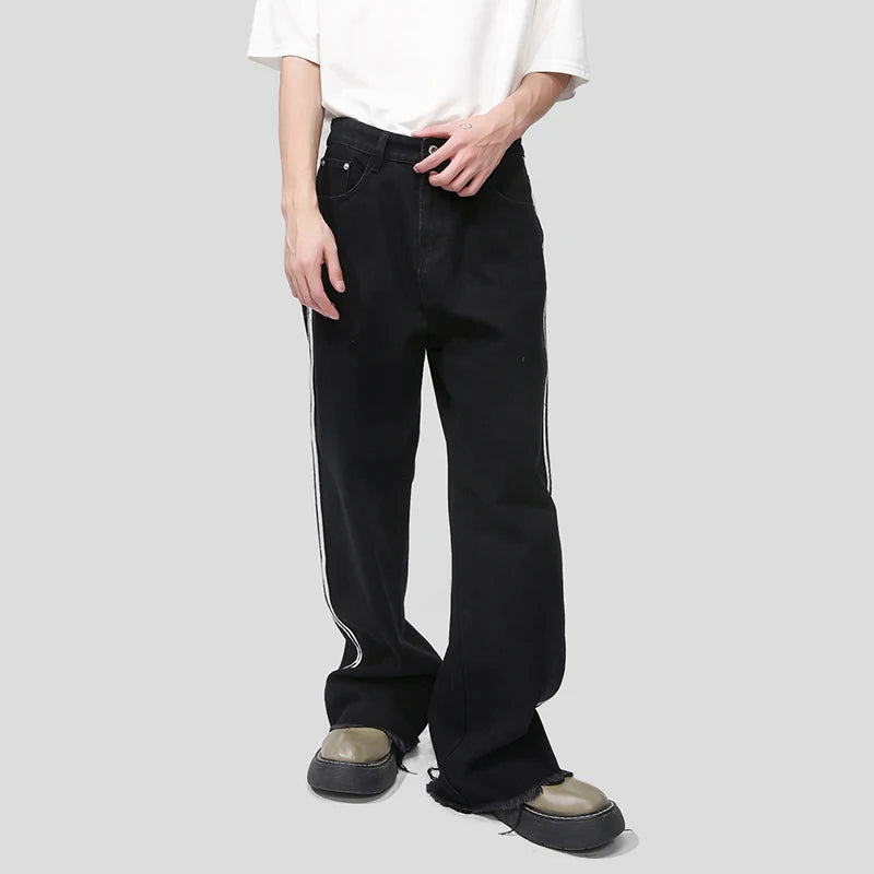 Black Striped Wide Leg Frayed Pants - INTOHYPEZONE