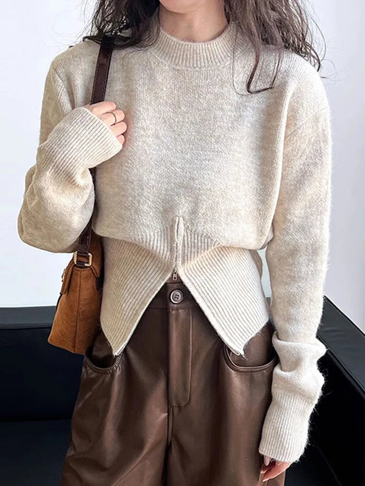 O-Neck Zipper Long Sleeved Sweater - INOTHYPEZONE