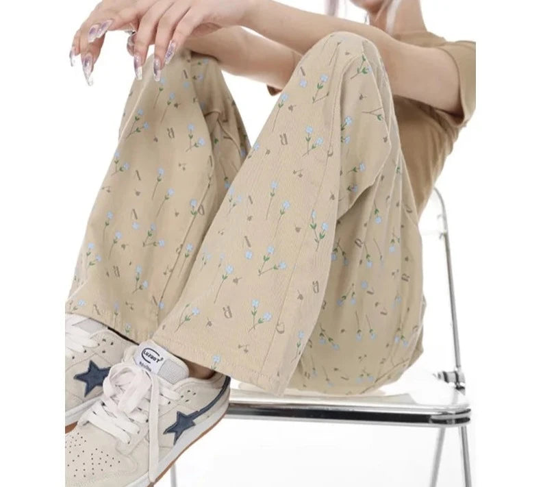 Floral Print Straight Jean Pants - INTOHYPEZONE