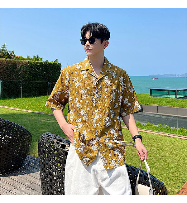 Lightweight Embroidered Pleated Shirt Short Sleeve - IHZ Summer