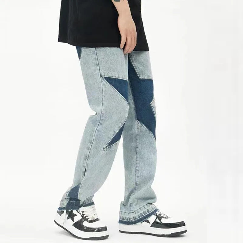 Star Patchwork Denim Pants - INTOHYPEZONE