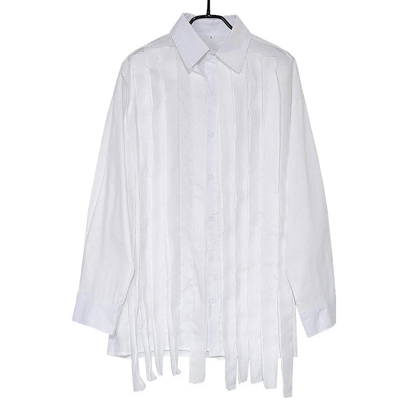 Large Loose Fringed Ribbon Irregular Shirt - INTOHYPEZONE