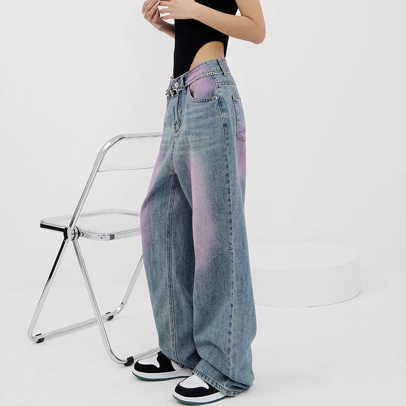 Tie Dye High Waist Straight Jeans Pants - INTOHYPEZONE