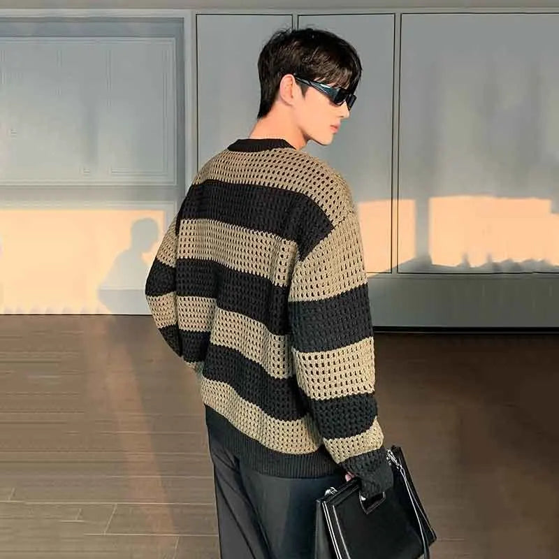 Mesh Hollow Striped Sweater - INTOHYPEZONE