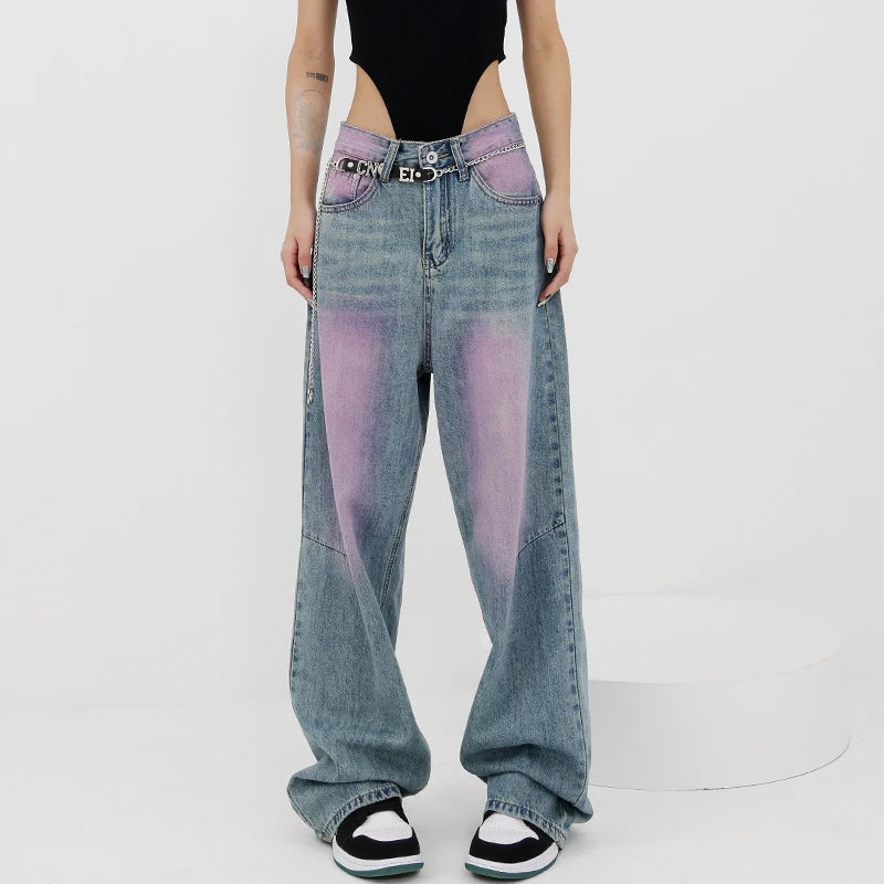 Tie Dye High Waist Straight Jeans Pants - INTOHYPEZONE