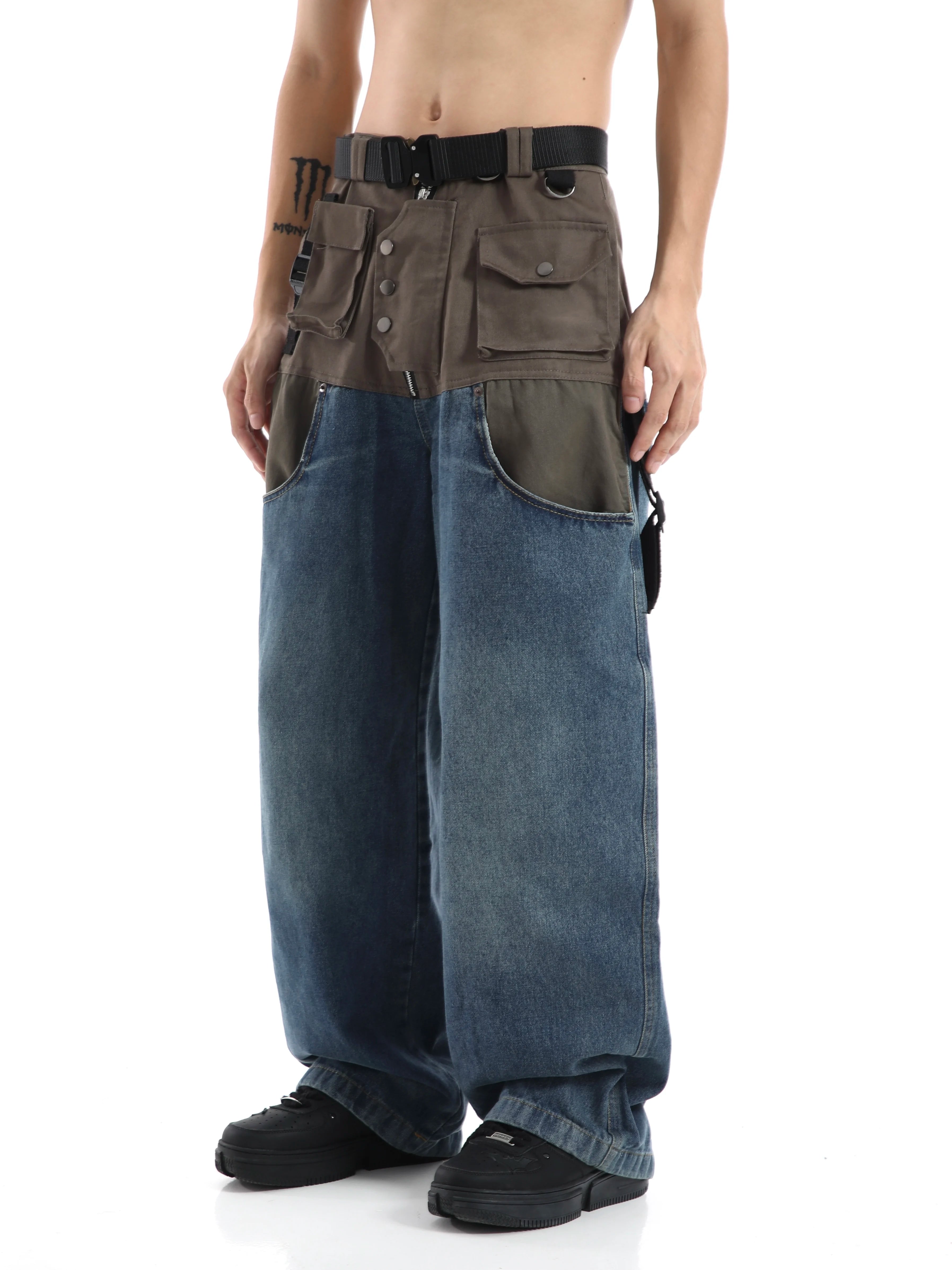 Patchwork Baggy Wide Leg Jeans Pants - INTOHYPEZONE
