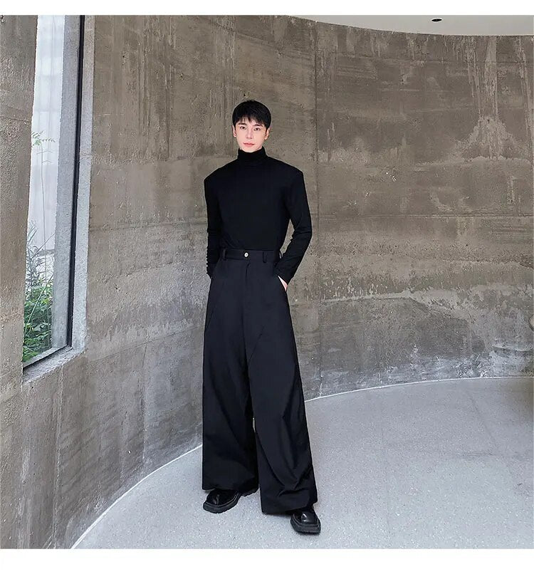 Pleated Spliced Wide Leg Trousers - INTOHYPEZONE
