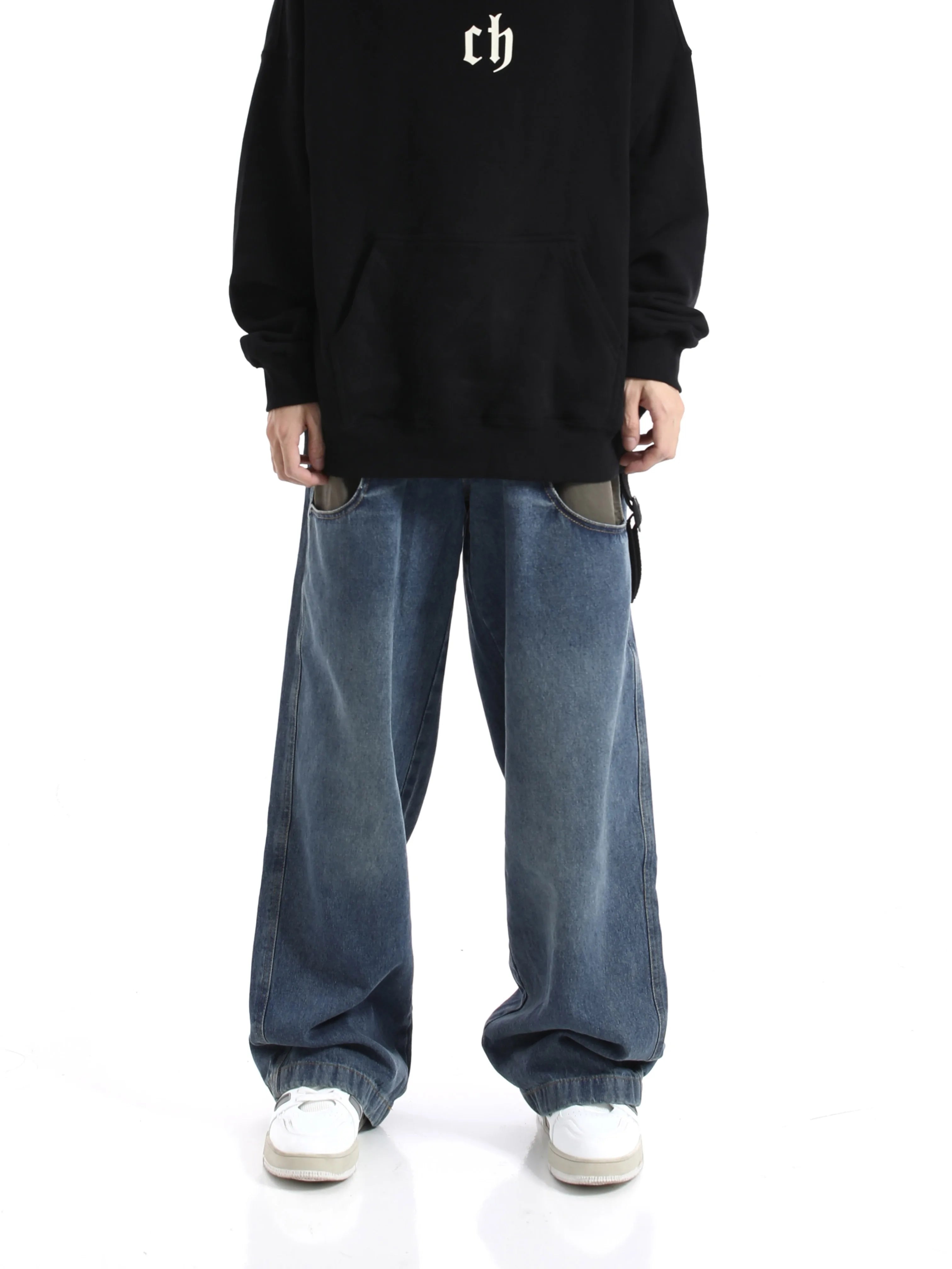 Patchwork Baggy Wide Leg Jeans Pants - INTOHYPEZONE
