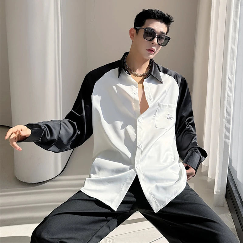 Contrast Color Spliced Shirt - INTOHYPEZONE