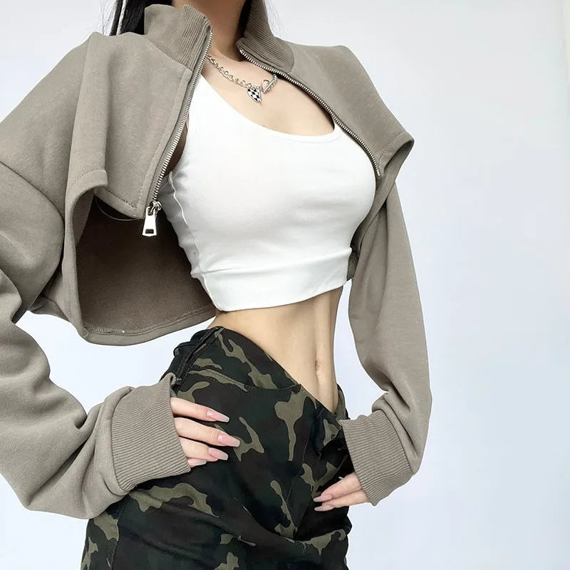 Vintage Zip Up Cropped Sweatshirts - INTOHYPEZONE