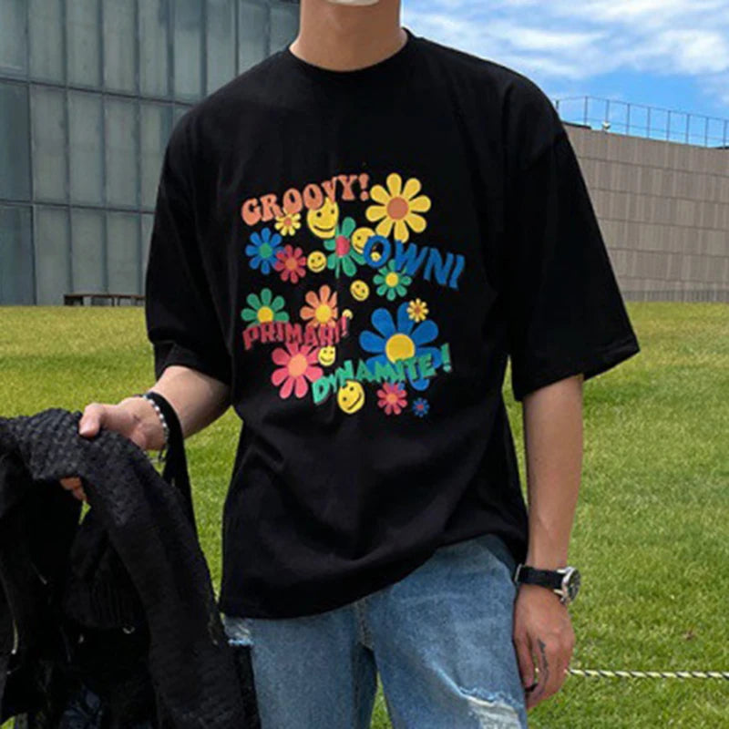 Summer Floral Print Crewneck T-shirt - INTOHYPEZONE