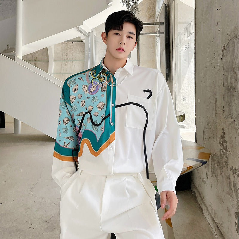 Silk Irregular Ribbon Print Shirt - INTOHYPEZONE