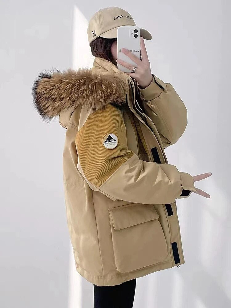 Single Breasted Patchwork Parka Jacket - INTOHYPEZONE