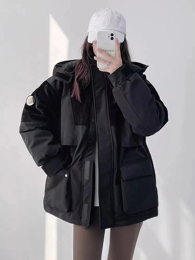 Single Breasted Patchwork Parka Jacket - INTOHYPEZONE