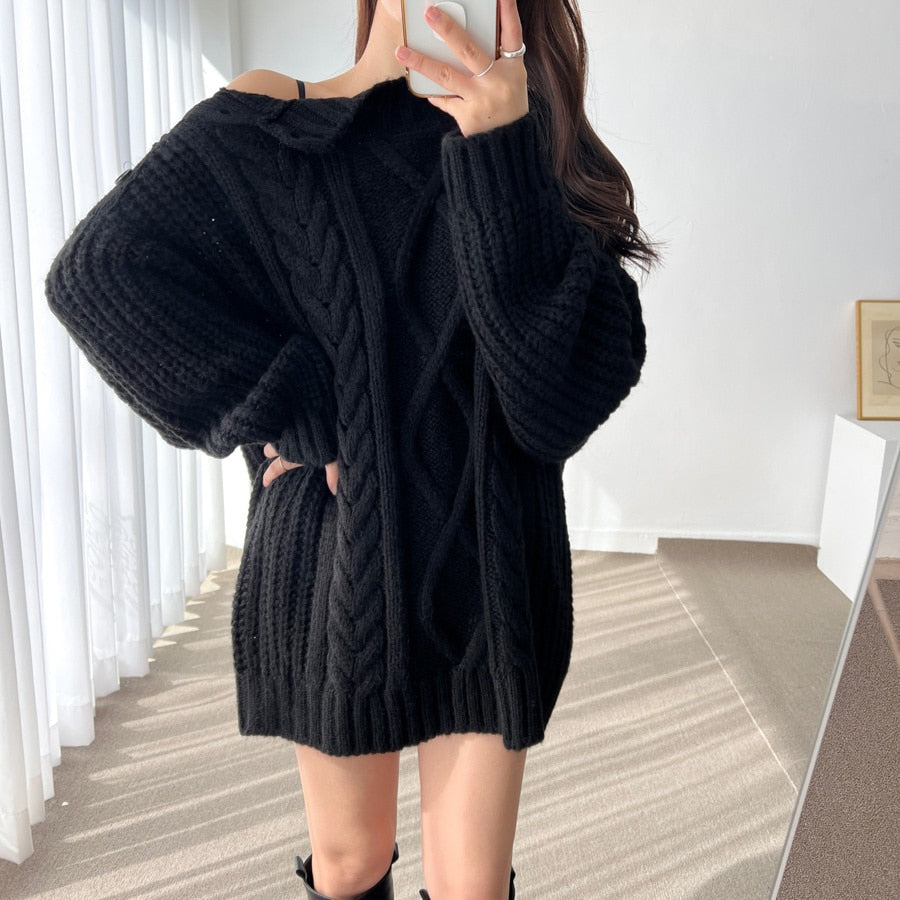 Slash Collar Knitted Pullover - INTOHYPEZONE